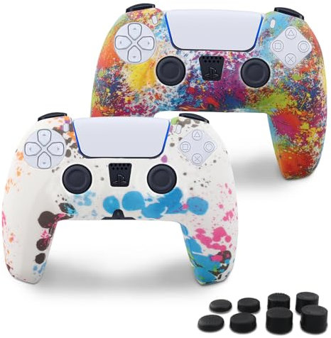 Miruchertter PS5 Silikon-Controller-Schutzhülle, rutschfest, für Playstation 5, mit 8 Daumengriffkappen, PS5-Controller-Zubehör, bunt, 2 Stück, SBT-002