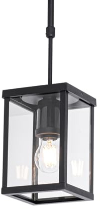 Qazqa Industrie außen Pendelleuchte, Pendellampe für den Garten - Charlois - Schwarz, max. 40W, Geeignet für LED, 14cm, IP44, Rechteckig