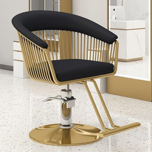 FZSERUN FrisöRstuhl, Friseurstuhl, Salon Stuhl, Beauty Styling Stuhl, Mit FußStüTze Und Hydraulikpumpe, HöHenverstellbar, FüR Friseursalons, SchöNheitssalons,Gold,006