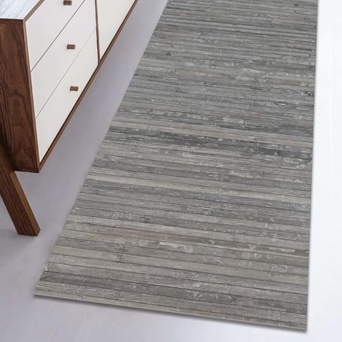 Comart, Alfombra Bamboo Style, para Cocina, salón, baño, bambú Efecto Shabby Chic, Fondo Antideslizante, Gris, 50 x 180 cm