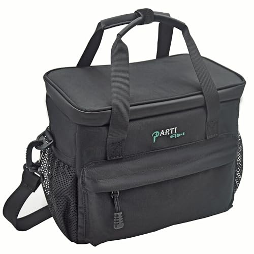 Parti Fish Kühltasche Faltbar Klein Lunchtasche Weich kühlbox für Männer und Frauen, 9L Isolierte Picknicktasche, 5-lagige Isolierung Wasserdicht Auslaufsicher Reisen Arbeit Lunch Bag, Retro, Schwarz