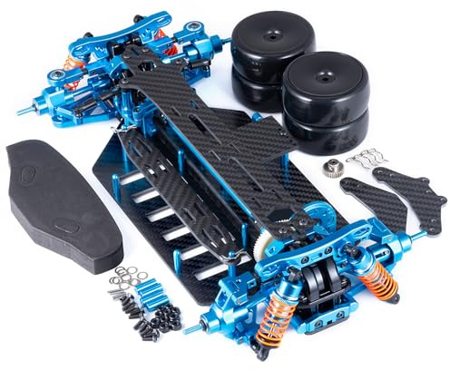 Runup Metall und Kohlefaser 1/10 TT02 Chassis Rahmen Karosserie Montage Kit | Ta-mi-ya RC On Road Touring Drift Car mit 4 Rädern Reifen und Stoßdämpfer