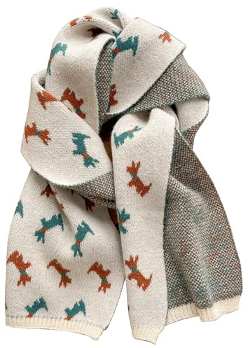 XIFRIKA Bufanda Calentita de Colores Estampado Perritos Perfecto para días de otoño e invierno. Colores disponibles beige, verde y marrón. Talla Unica.