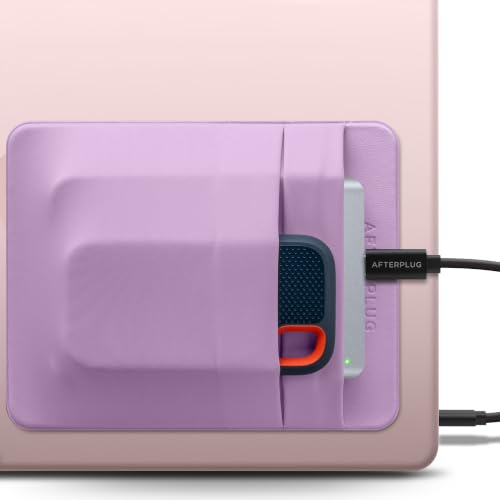 Afterplug Support SSD & Disque Dur à 2 Poches pour PC Portable, Adhésif 3M | Pour HDD externes 2,5 pouces et SSD portables | 15 x 12 cm | Poche séparée pour câbles | Sangle de maintien intégrée
