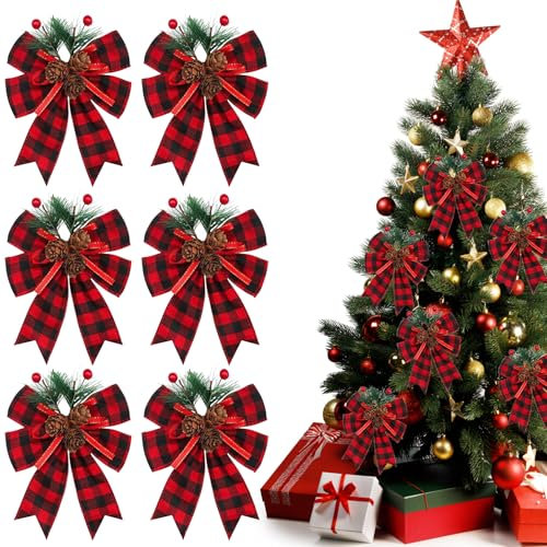 EEPLUYTY 6ER-Pack Große Weihnachtsschleifendekoration, Schleife Tannenzapfendekoration, Weihnachtsschleifen Ornamente, Geeignet Zum Dekorieren Von Schränken, Weihnachtsbäumen, Häusern