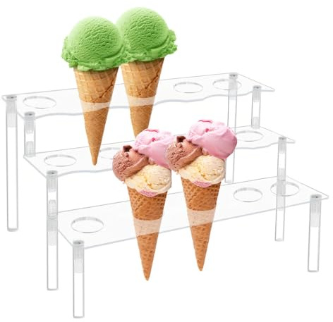 DONGKER Soporte para conos de helado, soporte de helado acrílico de 3 niveles y 15 agujeros, para bodas, cumpleaños, Navidad, Acción de Gracias, fiestas o bufés