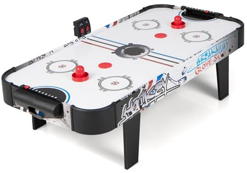 HOMASIS 42'' Airhockey Tisch, Air Hockey Spieltisch mit elektronischem LED-Punktezähler, Tischhockey inkl. 2 Pucks & 2 Griffen & 2 Ziele, Airhockeytisch Lufthockey Speedhockey für Kinder & Erwachsene