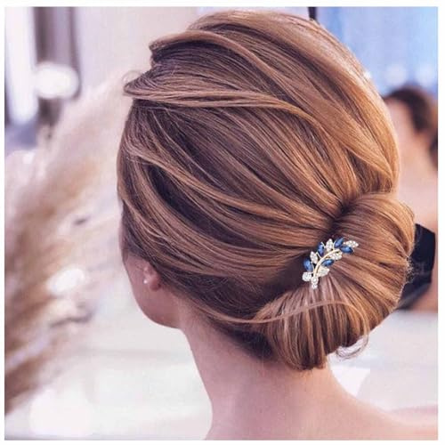 Yheakne Vintage Strass Kristall Haar Kamm Blau Kristall Hochzeit Kopfbedeckungen Strass Seite Kamm Haar Clip Haar Gold Cz Blatt Kamm Barrette Braut Kopfbedeckung Zubehör Schmuck Für Frauen
