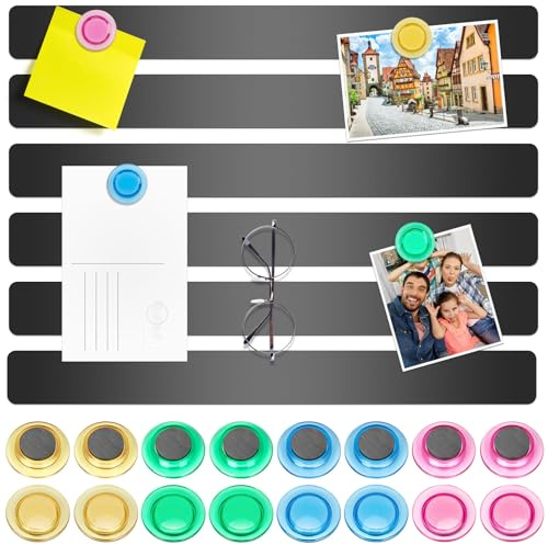 Wukong Magnettafel Memotafel, Selbstklebend Magnetleisten mit 16 Stück Whiteboard Magnete für Büro, Pinnwand, Fotowand, Dokumente und Kühlschrank (Schwarz, 6P)