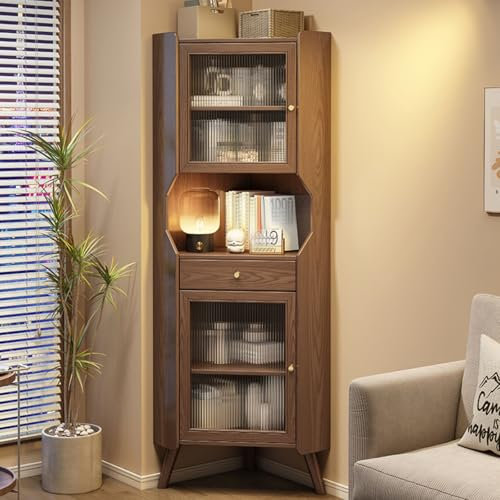 Eckschrank aus Massivholz für das Wohnzimmer, dreieckige Wandeinheit, würfelförmiger Bücherregal-Aufbewahrungsschrank mit Schublade, Schrank mit Beinen aus Massivholz für Wohnzimmer, Badezim