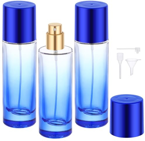 Segbeauty Dispenser Profumo da Viaggio, 3 Pezzi 30ml Porta Profumo da Borsetta, Ricaricabile e Portatile, Bottiglia Spray in Vetro, per Fragranza, Accessori da Viaggio (Blu)
