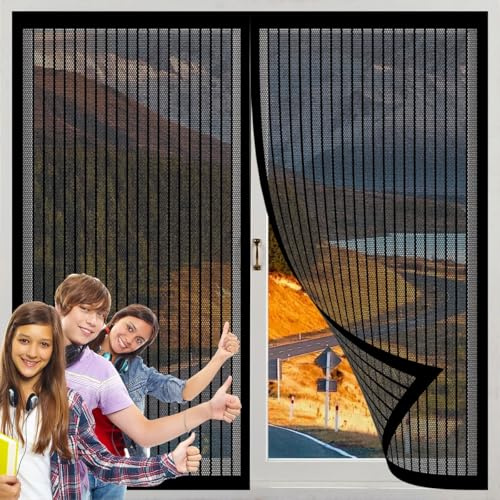 Cortinas Termicas Aislantes 88 x 135 cm, Se Cierra Automáticamente, Fácil Instalación sin Taladrar, Mosquitera Iman Fuerte, Malla Anti-Insectos, para Todas Las Ventanas y Puertas, Negro