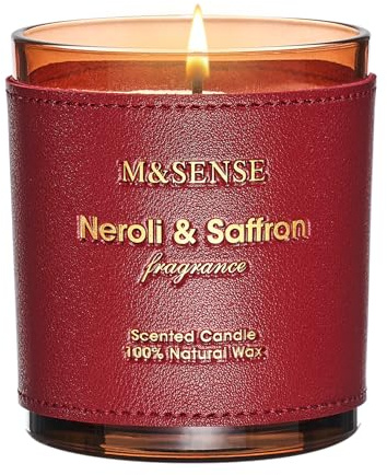 M&SENSE Bougie Parfumées Fleur D’Oranger Et Safran - Bougie en cire de soja végétalienne, parfumée naturelle, non toxique, Parfum Épicé/Floral pour Salon, Cadeau Homme ou Cadeau Luxe