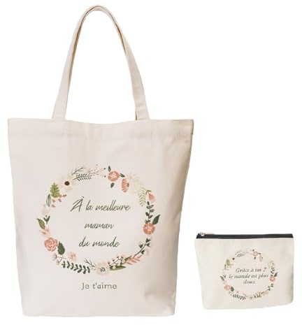Kinwers Tygväska för målning, 2 stycken väskor att måla för barn, tygpåse, långa handtag, shoppingpåse av bomull tryckt (stor 38 x 45 cm), liten 23 x 15 cm)