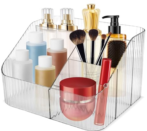 Colexy Portatrucchi con scomparti trasparenti – Organizzatore per trucchi e skincare (Toeletta, bagno, scrivania) – Multifunzione e salva spazio