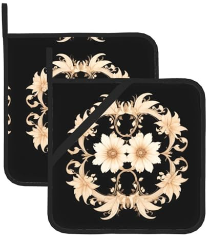 YYHWHJDE Lot de 2 maniques carrées isothermes rétro double fleur 20,3 x 20,3 cm Anti-brûlure et isolation thermique Étanche