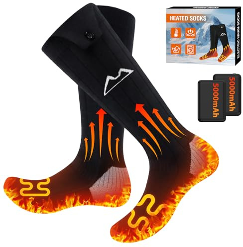 Loowoko Calze Riscaldate a batteria per Uomo Donna 5000 mAh, calzini riscaldati Ricaricabili, 3 Livelli di Calore, Lavabili, Per Lavoro all'Aperto, Passeggiate, Pesca, Ciclismo (Calze Riscaldate)