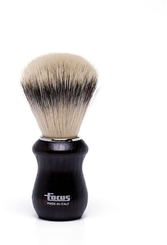 Pennello FOCUS da Barba Vegano, Setole Sintetiche imitazione Tasso di Alta Qualità, Manico in legno, Made in Italy