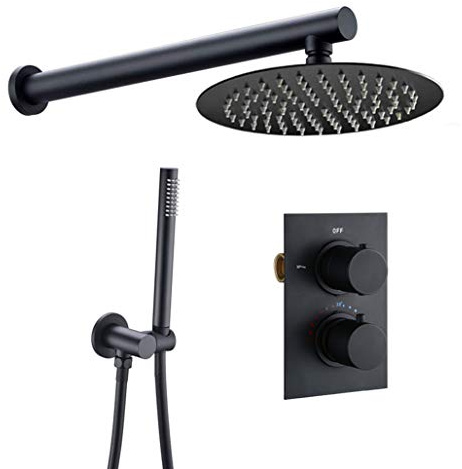 Kitchen Faucet de Ducha, Control termostático montado en la Pared Válvula de Mezcla Tapas de Ducha con 8-12 Pulgadas Cabeza de Ducha de Lluvia Redonda y Ducha de Mano, Ducha de Lujo, 8 Pulgadas