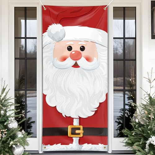 Decorazione Natalizie per Porta, Copertura Porta Babbo Natale Copriporta Natalizio, Addobbi Porta d’Ingresso Natale, Door Cover Christmas Sfondo Banner Casa