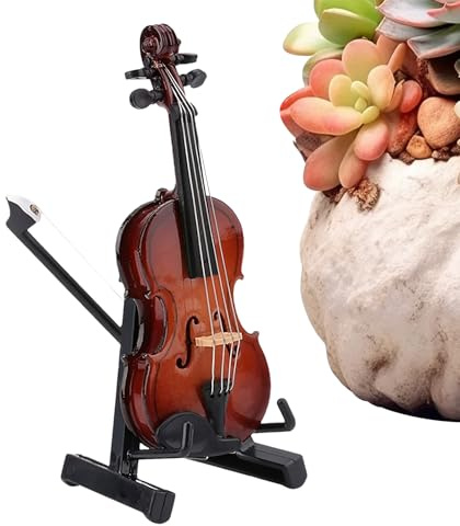 Generisch Miniatur Violine,Miniatur Violinen Figur Mit Ständer | Sammelmodell Deko für Puppenhaus Wohnzimmer Schlafzimmer
