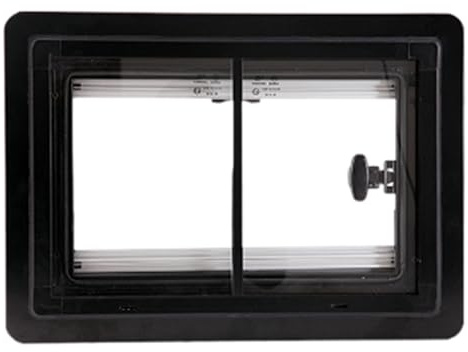 WIGING Caravan Side Window, Vertical Horizontal Sliding Window with Transparent Glass, RV Replacement Window with Black Out Blind and Screen Window(Black,(WxH) 120x50cm)