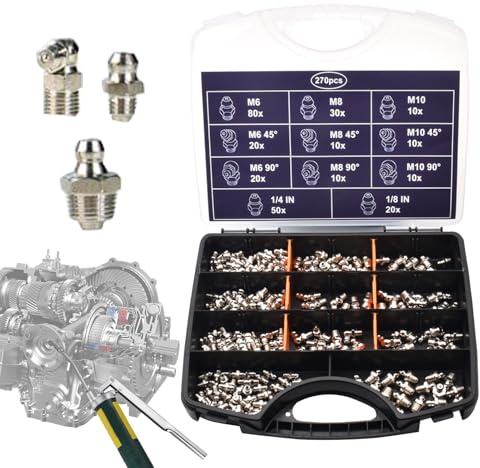 TyCylKu Juego de pezones de grasa – Juego de pezones de grasa para vehículos de motor e industriales – versátil set de mantenimiento y cuidado para vehículos, máquinas y equipos