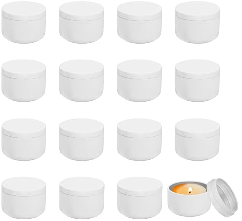 sourcing map Latas de velas de 3 onzas, 16 tarros de metal con tapas, recipientes redondos vacíos a granel para almacenamiento de té y hacer manualidades, regalos de Navidad, color blanco