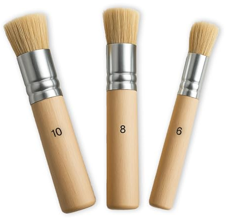 Set di 3 pennelli rotondi per stencil in legno, con setole naturali, pennello rotondo, pennello per pittura ad olio, acquerello, gesso fai da te (3 misure)