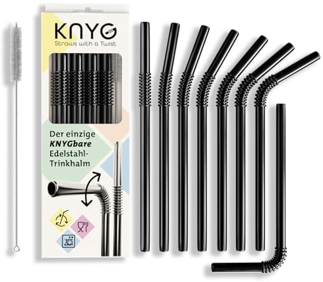 KNYGbare Trinkhalme 22cm SET schwarz, 8 Trinkhalme + 1 Bürste