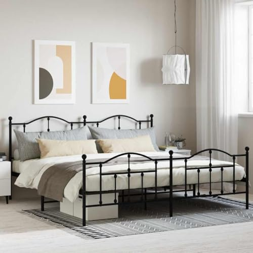 HaoChrymec Bettgestell mit Kopf- und Fußteil aus Stahl, Robuste Metallkonstruktion, Praktischer Stauraum, polsterbett, doppelbett, Für Schlafzimmer & Gästezimmer, Schwarz, 200x200 cm