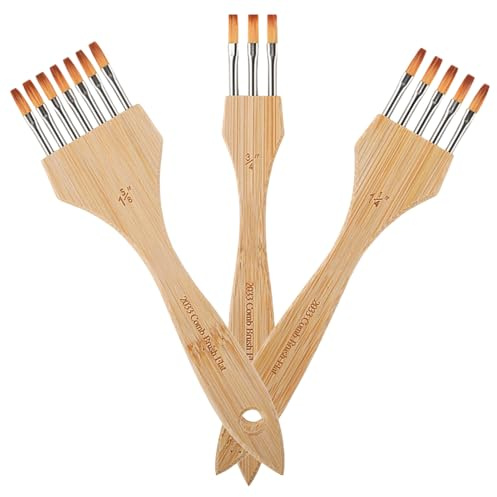 Acunny Cepillo Rastrillo para Pintura | Nylon y Lana 3 Piezas | Pincel para Acuarela - para Acuarela Principiantes Adultos Artesanía Cerámica Tela Suministros
