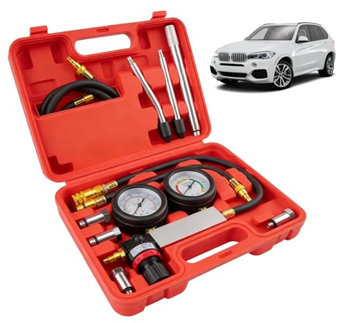 GOMETY Kompressionsprüfer Set, Kompressionstester Motor Kompression prüfen meßen Kompressionsmessgerät Leck Tester mit Verlängerungsstab Doppelmanometer Druckprüfung | 0-100PSI | 0-7Bar TU-21 Zylinder