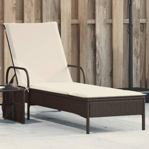 Frdhee Gartenliege Liege Campingliege Strandliege,Sonnenliege mit Rollen und Auflage Braun Poly Rattan,Für Strand Garten Terrasse Pool Camping Outdoor Indoor