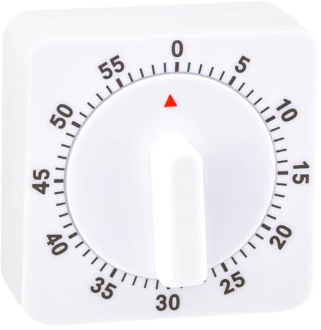 60 Minutes Kitchen Timer, Adjustable Cooking Timing Wind Up Count Down Alarm Reminder Square Mechanical Timer Egg Timers for Home Baking Boiling Exercise, White
