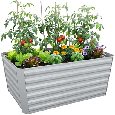 Relaxdays Hochbeet, verzinktes Metall, Blumen, Pflanzen & Gemüse, HBT: 60x120x60 cm, eckiges Pflanzenbeet, Farbauswahl