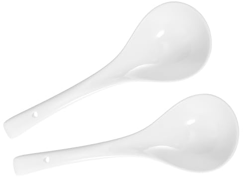TOYANDONA Lot de 2 Cuillères à Soupe en Céramique Blanche Pure, Grosse Taille, Ustensiles Cuisine en Porcelaine pour Service à Table et Usage Domestique
