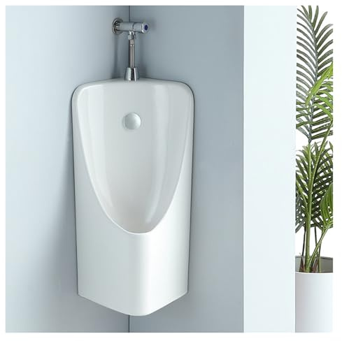 Orinatoio in ceramica da parete, design ad angolo, per bagno, garage, con valvola di scarico, in porcellana bianca, soluzione igienica salvaspazio