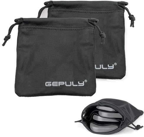 GEPULY 4 Pocket Camera Lens Filter Drawstring Bag Dustproof Storage Pouch | 4-In-1 2 Pack Soft Pouch 11CM,Hold Filters&Batteries In Separated Layers,Double As Microfiber Wipe,Shield From Sand&Scratches