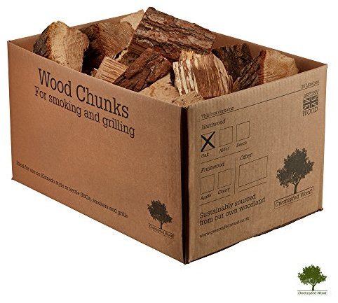 Oak Wood Chunks 7-9kg for Smoking Food (Eight Great Flavours Available) - Kiln Dried Wood - Small Chunks for Smoking Food on BBQ’s/Barbeques. Large 25 Litre Box -(Oak)