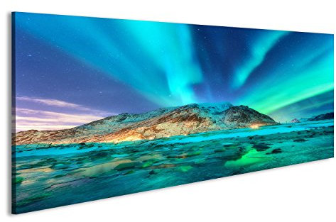 islandburner Bild Bilder auf Leinwand Aurora.Nordlichter in Lofoten-Inseln, Norwegen. Sternenhimmel mit Polarlichtern. Nachtwinterlandscha Wandbild, Poster, Leinwandbild JTZ