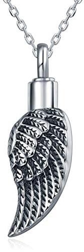 Quiges Stainless Steel Memorial Ash Holder Angel Wing Pendant for Cremation Urn Keepsake with Adjustable Cable Chain Necklace 46 to 52 cm