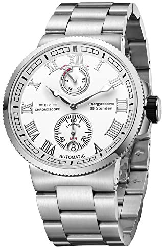 FEICE Uhr Mechanische Automatikwerk mit Saphirglas automatikuhr Herren 5ATM Ø42mm - FM1405 (Weiß + Edelstahlband)