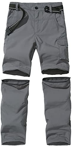 JOMLUN Boy’s Casual Quick Dry Outdoor Pants Hiking Climbing Convertible Trouser Kids' Cargo Pants Gray