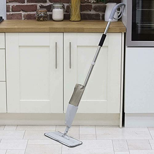 Spray Mop With Reusable Microfiber Pads for Hardwood, Laminate & Tile Floors - Dry Wet Cleaning With Refillable Bottle (Grey)