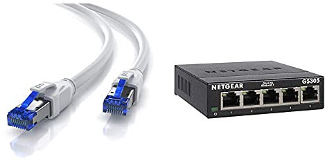 CSL Câble Réseau CAT.8 15 m 40 Gbits - LAN S/FTP PIMF RJ45 Blanc & NETGEAR GS305 Switch Ethernet 5 Ports Métal Gigabit (10/100/1000), Plug-and-Play