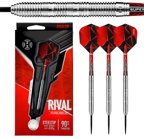 Harrows Rival Dartpfeile aus 90% Wolfram | Steeldarts-Set mit Tragetasche | 21g, 22g, 23g, 24g, 25g & 26g | Enthält Supergrip Ignite Shafts und 100 Micron Prime Flights