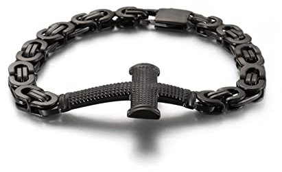 Bishilin Freundschaftsarmband Männer 22CM, Herren Armbänder Schwarz Königsarmband Breit 9MM mit Kreuz Armband Edelstahl Partnerarmband für Männer Jugend