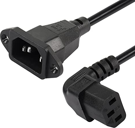 CERRXIAN Panel Mount C14 bis 90 Grad C13 PDU Netzteil Verlängerungskabel, IEC 320 C14 Stecker auf abgewinkelte C13 Buchse 3 Pin Netzkabel, für Monitore, Computer, etc-0.3M/11.8inch