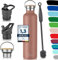 Milu Stainless Steel Drinking Bottle 350ml, 500ml, 750ml, 1l (+3 Lids) - Thermo Bottle with Straw, Water Bottle, for Hot, Cold & Carbonated Drinks (Rose Gold, 1000ml)